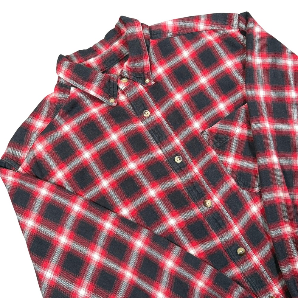 Woolrich Flannel Mens Large Red Black Plaid Button Down‎ Cotton Casual Shirt